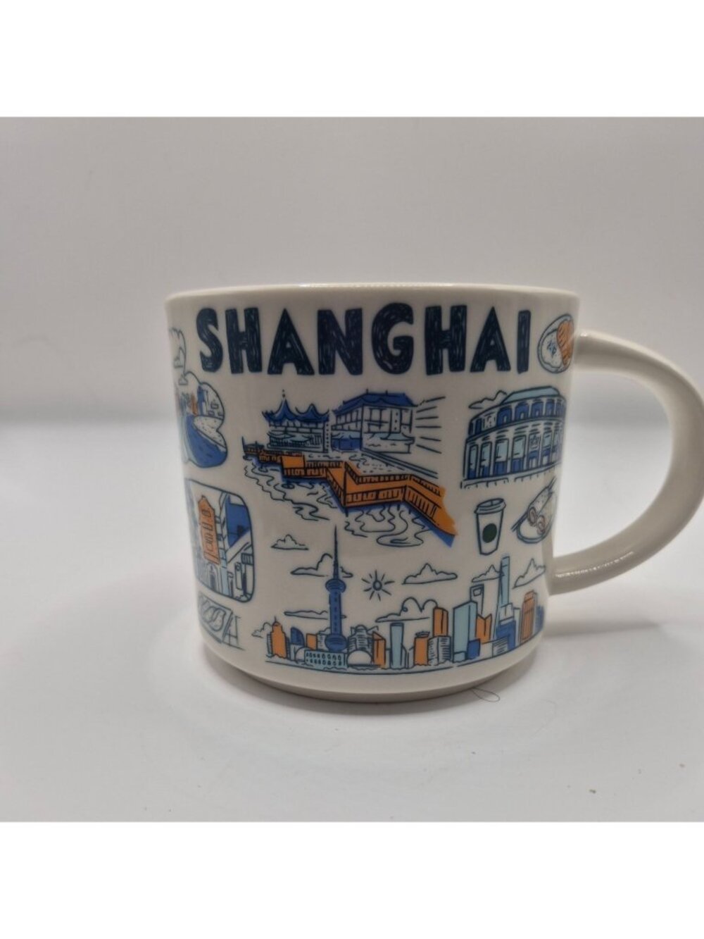 Starbucks Been There Series Shanghai Mug 14oz Stoneware Blue Interior 2023